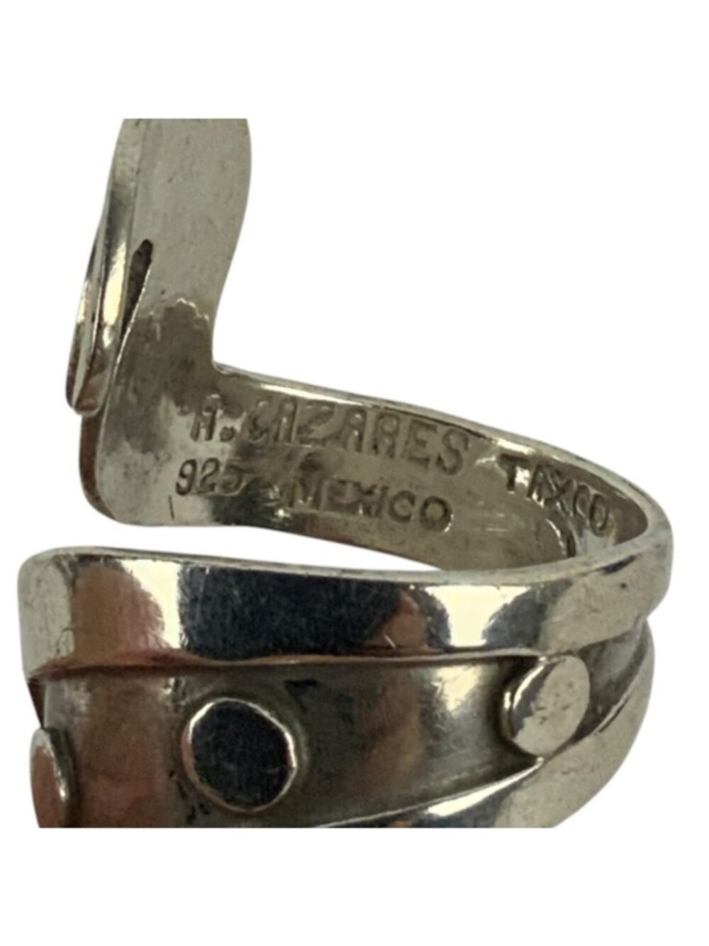 Vintage Signed R Cazares Taxco Mexico Sterling Modernist Bypass Ring Size 6 - Picture 6 of 7